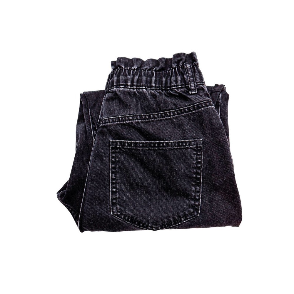 Zara Ruched Paper Waist Black Denim Jeans Lace Ankle Size XS
